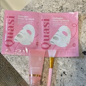 Collagen Glow Up Mask & Night Wrap - Pink Hydrating Face Mask Set